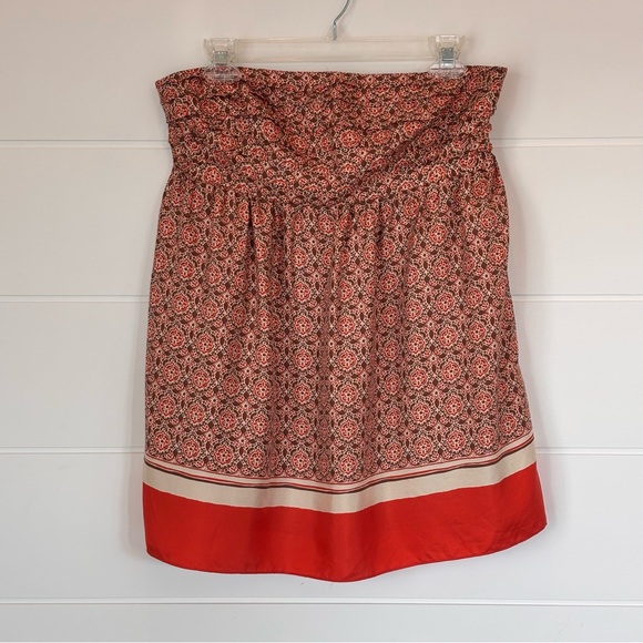 Banana Republic Tops - Banana Republic Orange Brown & Cream Printed Smocked Strapless Silk Top Size 8T
